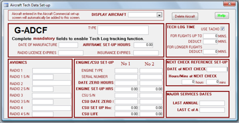 picture of Aircraft Tech Data screen